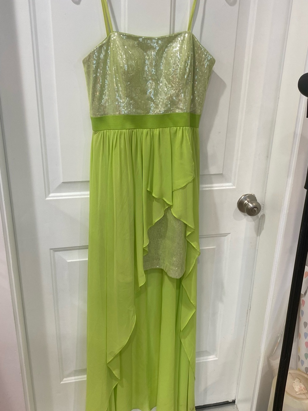 Women’s Cache Lime Green Sequin Chiffon High-Low Dress size 6